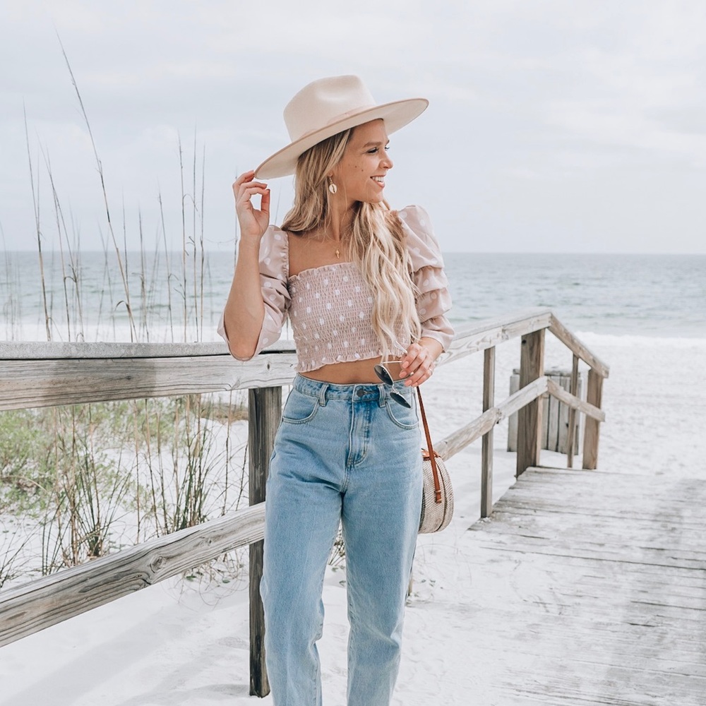 Princess Polly blush polka dot crop top